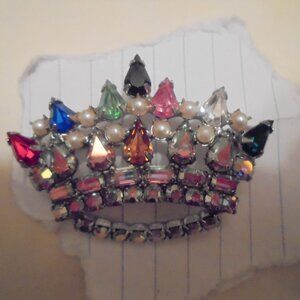 Multi Color Stone Crown Brooch